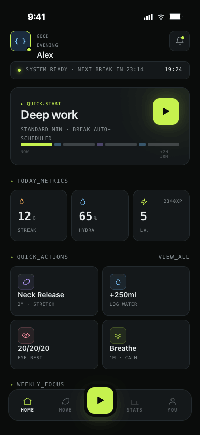 ByteBreak home dashboard